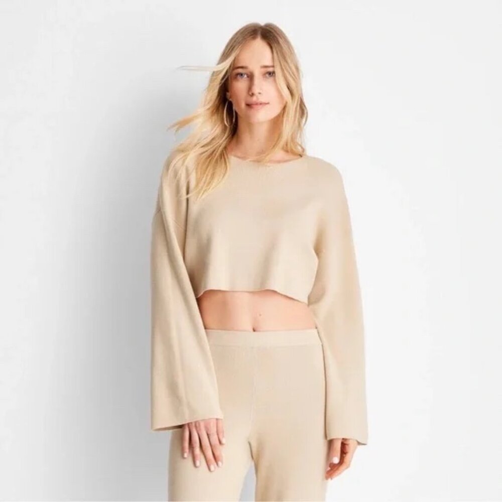 NWT Future Collective with Jenny K. Lopez Cropped Crewneck Sweater Beige Size XS